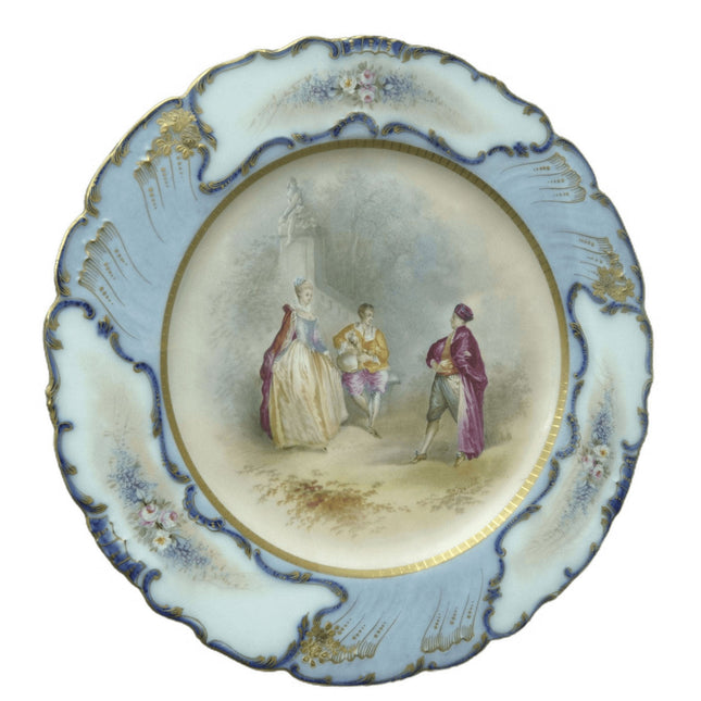 c1910 Sevres Style Muville Signed Hand Painted Courting Cabinet Plate - Estate Fresh Austin