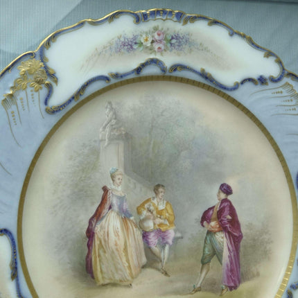 c1910 Sevres Style Muville Signed Hand Painted Courting Cabinet Plate - Estate Fresh Austin