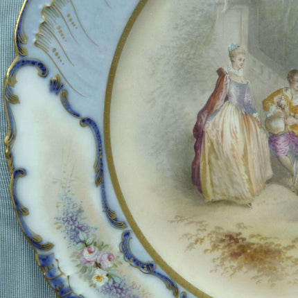 c1910 Sevres Style Muville Signed Hand Painted Courting Cabinet Plate - Estate Fresh Austin