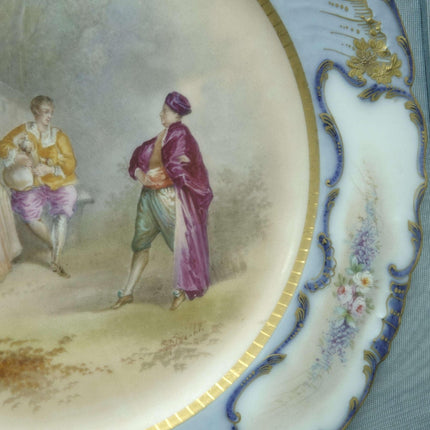 c1910 Sevres Style Muville Signed Hand Painted Courting Cabinet Plate - Estate Fresh Austin