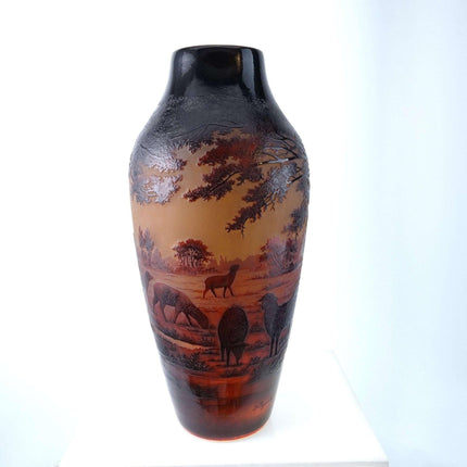 c1910 St Louis D'Argental French Scenic Cameo Glass Vase with Shepherd Scene 11. - Estate Fresh Austin