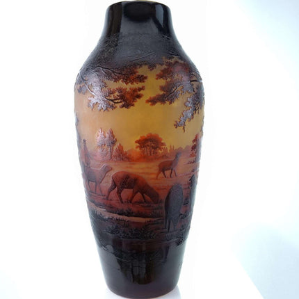 c1910 St Louis D'Argental French Scenic Cameo Glass Vase with Shepherd Scene 11. - Estate Fresh Austin