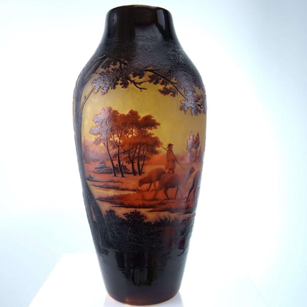 c1910 St Louis D'Argental French Scenic Cameo Glass Vase with Shepherd Scene 11. - Estate Fresh Austin