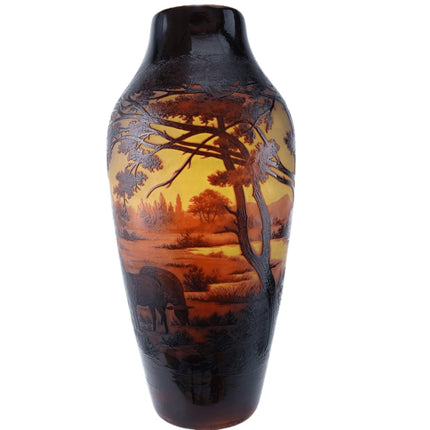 c1910 St Louis D'Argental French Scenic Cameo Glass Vase with Shepherd Scene 11. - Estate Fresh Austin