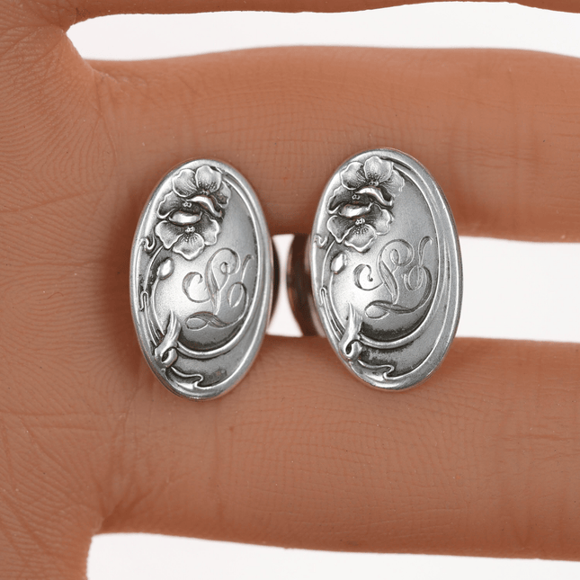 c1910 Unger Bros Sterling Art Nouveau L monogram cufflinks - Estate Fresh Austin