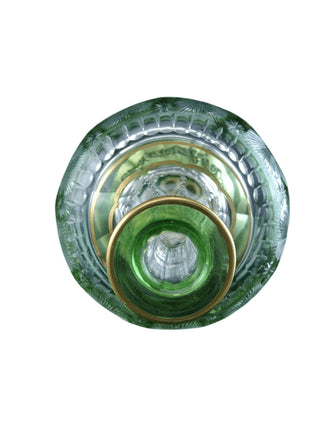 c1920 Art Deco Green Cut Overlay Glass Deacanter with Sterling silver mount - Estate Fresh Austin