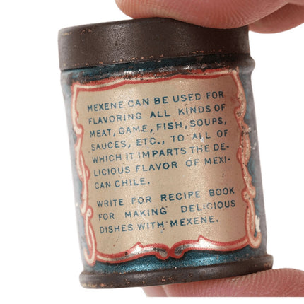 c1920 Austin Texas Miniature Sample Tin Mexene Chili Powder - Estate Fresh Austin