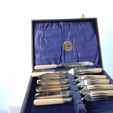 c1920 British Boxed Fish set with Celluloid handles - Estate Fresh Austin