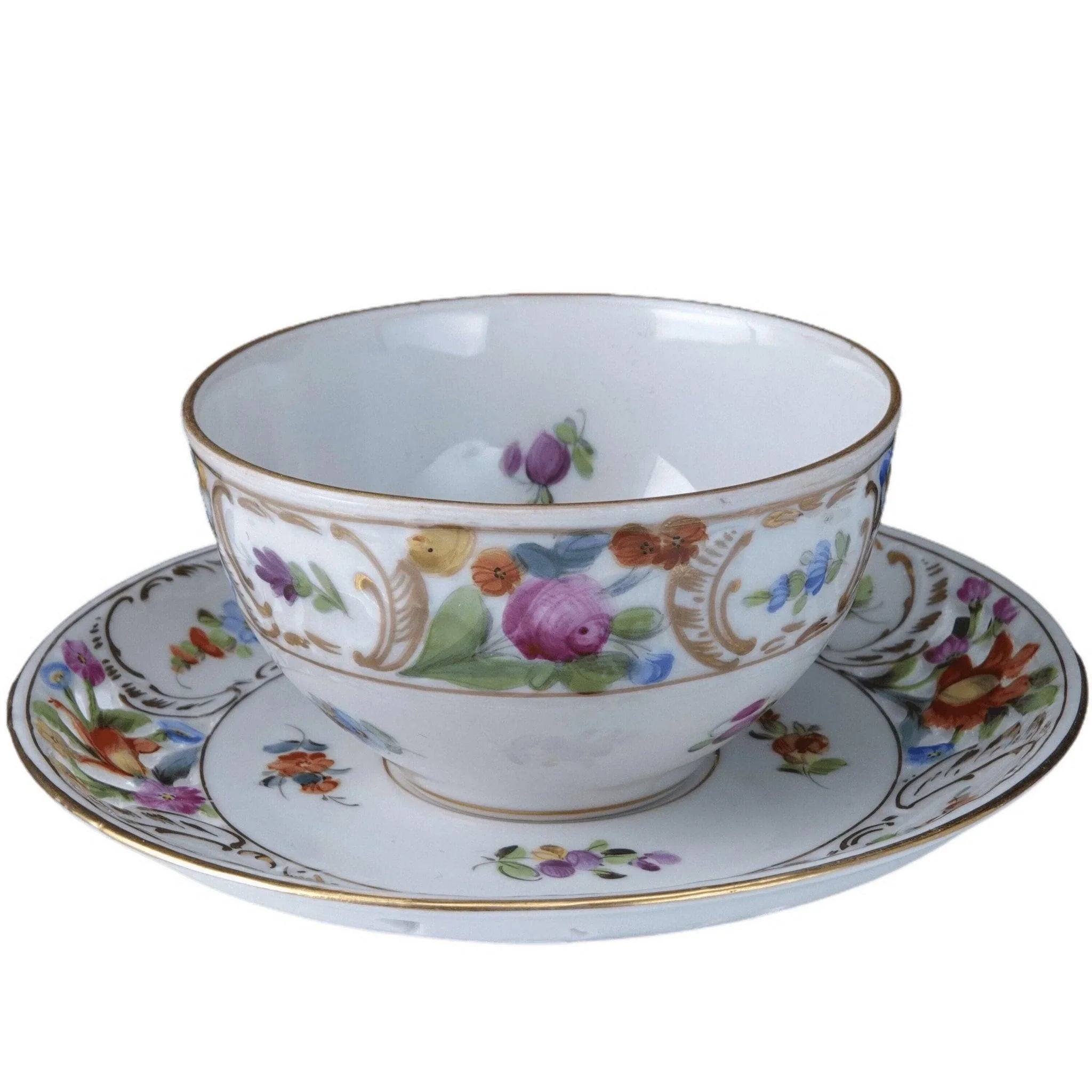 c1920 Carl Thieme Dresden Blumen Tasse und Untertasse – Estate Fresh Austin