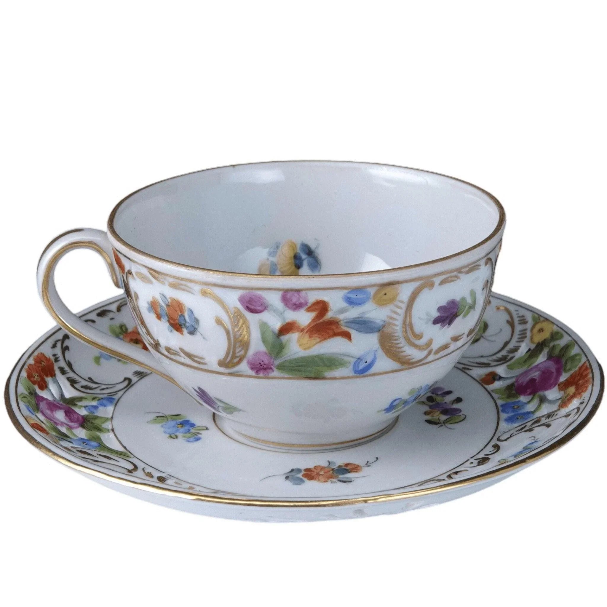 c1920 Carl Thieme Dresden Blumen Tasse und Untertasse – Estate Fresh Austin