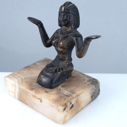 c1920 Egyptian Revival Bronze paperweight sculpture on marble base - Estate Fresh Austin