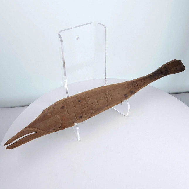 c1920 Fish Decoys Sold Here Folk Art Advertising Trade Sign Hand Carved Red Bear - Estate Fresh Austin