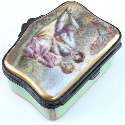 c1920 French Hand painted Trinket box with courting scene - Estate Fresh Austin