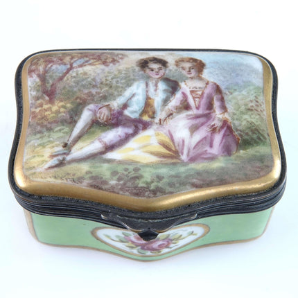 c1920 French Hand painted Trinket box with courting scene - Estate Fresh Austin