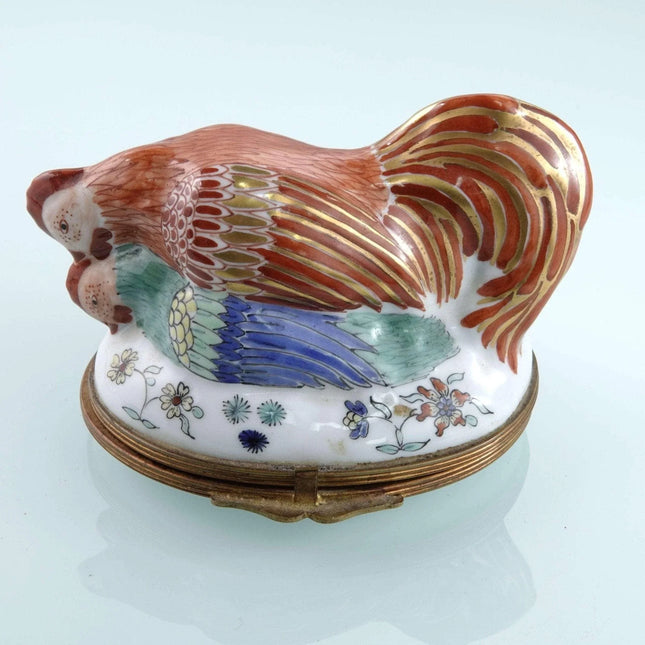 c1920 French Hen and Rooster Trinket Box - Estate Fresh Austin