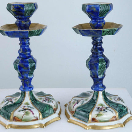 c1920 French Sevres Style Candlesticks with Birds of Paradise - Estate Fresh Austin