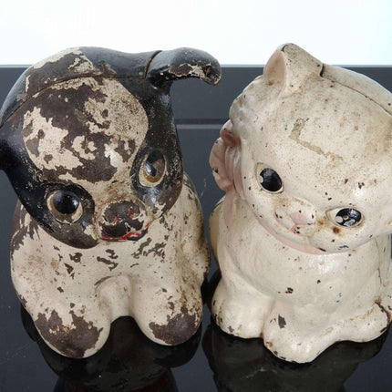 c1920 Hubley Kitty and Fido Dog Still Bank doorstops - Estate Fresh Austin