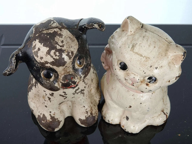 c1920 Hubley Kitty and Fido Dog Still Bank doorstops - Estate Fresh Austin