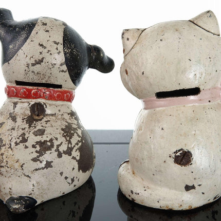 c1920 Hubley Kitty and Fido Dog Still Bank doorstops - Estate Fresh Austin