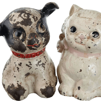 c1920 Hubley Kitty and Fido Dog Still Bank doorstops - Estate Fresh Austin