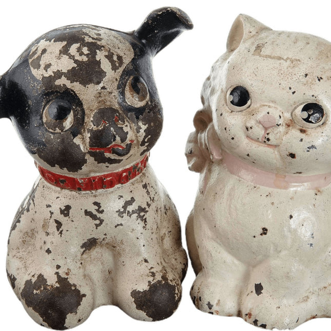 c1920 Hubley Kitty and Fido Dog Still Bank doorstops - Estate Fresh Austin