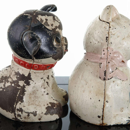 c1920 Hubley Kitty and Fido Dog Still Bank doorstops - Estate Fresh Austin