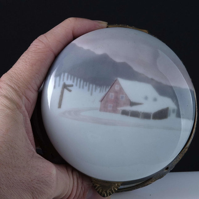 c1920 Mounted Porcelain Dresser Box hand painted under glaze - Estate Fresh Austin