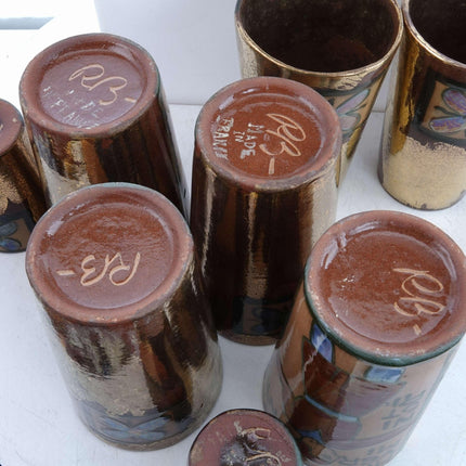 c1920 Rene Brenner Bayeux Tapestry Lustre French Folk Art Pottery Water Set 11 P - Estate Fresh Austin