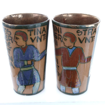 c1920 Rene Brenner Bayeux Tapestry Lustre French Folk Art Pottery Water Set 11 P - Estate Fresh Austin