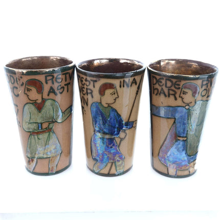 c1920 Rene Brenner Bayeux Tapestry Lustre French Folk Art Pottery Water Set 11 P - Estate Fresh Austin