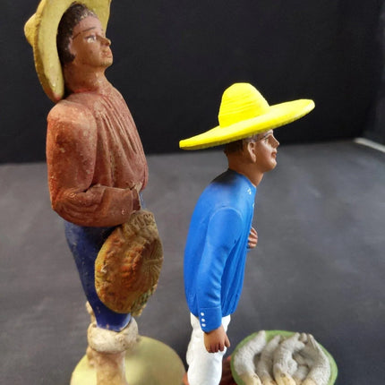 C.1920 Vintage Mexico Pottery Figures Basket Seller Fish Vendor - Estate Fresh Austin