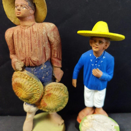 C.1920 Vintage Mexico Pottery Figures Basket Seller Fish Vendor - Estate Fresh Austin