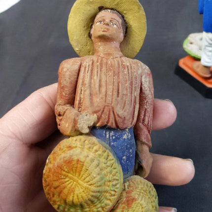 C.1920 Vintage Mexico Pottery Figures Basket Seller Fish Vendor - Estate Fresh Austin