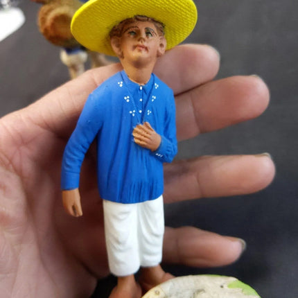 C.1920 Vintage Mexico Pottery Figures Basket Seller Fish Vendor - Estate Fresh Austin