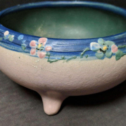 c1920 Weller Hudson Hand Painted Artist Signed 3 ftd Cachepot 5.5" wide x 2 7/8" - Estate Fresh Austin