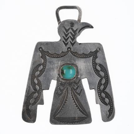 c1920's - 30's Large Navajo Silver and turquoise Thunderbird watch fob/pendant - Estate Fresh Austin