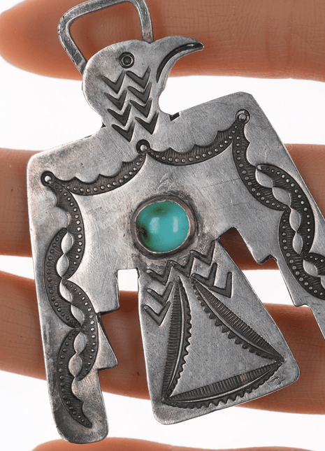 c1920's - 30's Large Navajo Silver and turquoise Thunderbird watch fob/pendant - Estate Fresh Austin