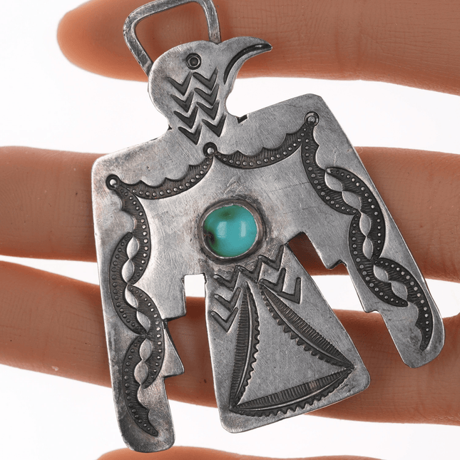 c1920's - 30's Large Navajo Silver and turquoise Thunderbird watch fob/pendant - Estate Fresh Austin