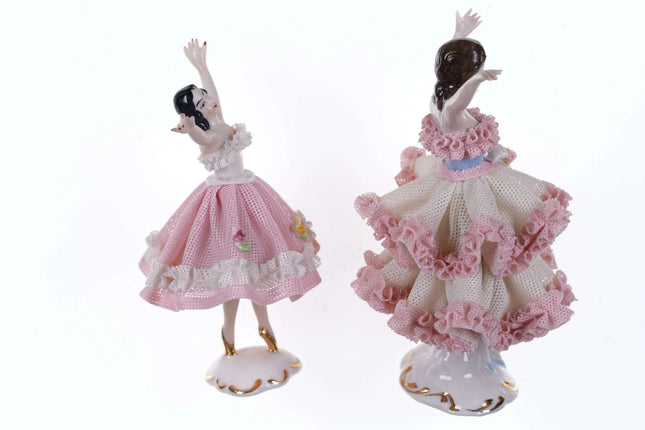 c1920's Dresden Ballerina figures with lace dresses - Estate Fresh Austin