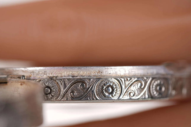 c1920's Elgin Guilloche Nickel Silver Compact - Estate Fresh Austin
