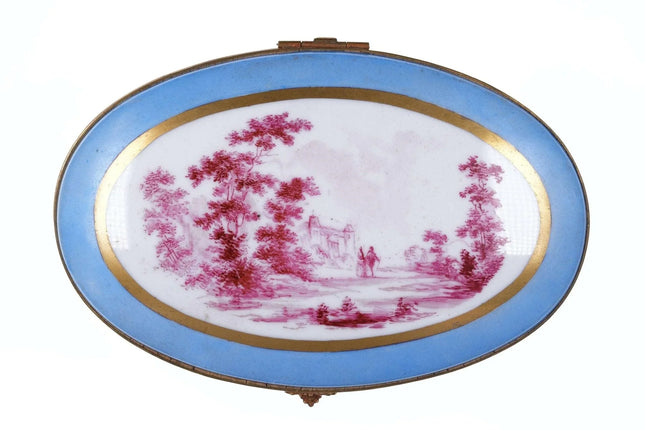 c1920's French Sevres style Hand Painted Porcelain Jewelry Casket Dresser Box - Estate Fresh Austin