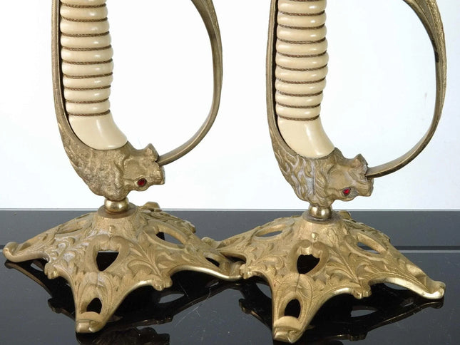 c1920's WWI Imperial German Navy Lion's Head Sword candle holders - Estate Fresh Austin