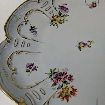 14" c1910 Schierholz Dresden Germany Hand Painted handled Serving Dish