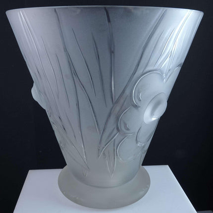 c1930 Huge Art Deco Signed Frosted Cut Glass Vase signed Helbert? - Estate Fresh Austin