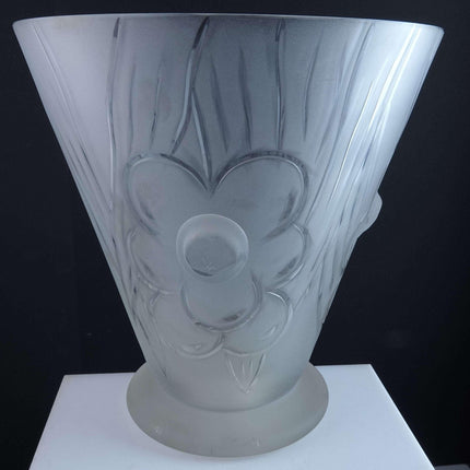 c1930 Huge Art Deco Signed Frosted Cut Glass Vase signed Helbert? - Estate Fresh Austin