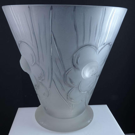 c1930 Huge Art Deco Signed Frosted Cut Glass Vase signed Helbert? - Estate Fresh Austin