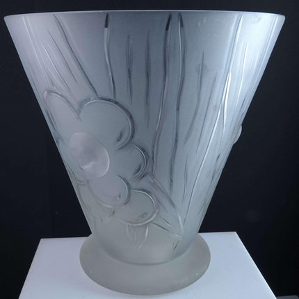 c1930 Huge Art Deco Signed Frosted Cut Glass Vase signed Helbert? - Estate Fresh Austin