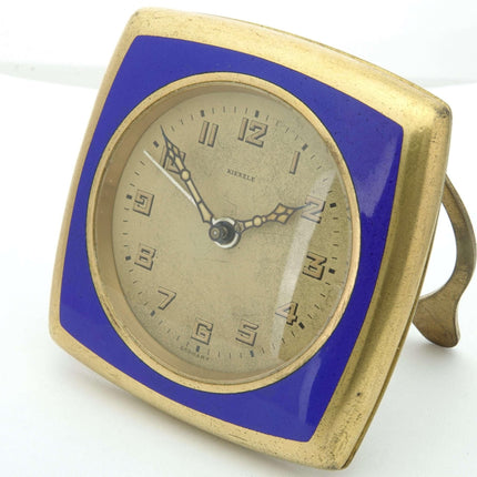 c1930 Kienzle Germany Alarm Clock Gold Dore Bronze with Blue Enamel - Estate Fresh Austin