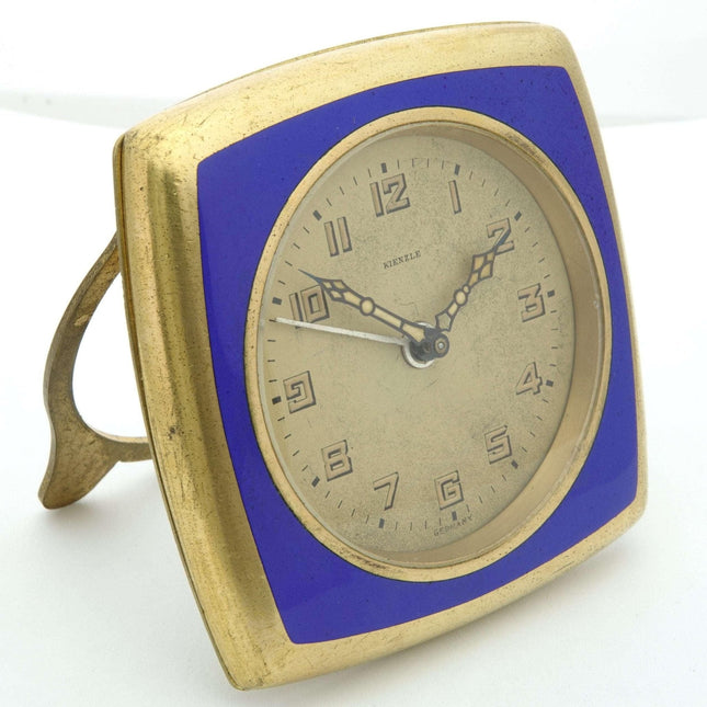 c1930 Kienzle Germany Alarm Clock Gold Dore Bronze with Blue Enamel - Estate Fresh Austin