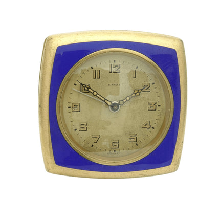 c1930 Kienzle Germany Alarm Clock Gold Dore Bronze with Blue Enamel - Estate Fresh Austin